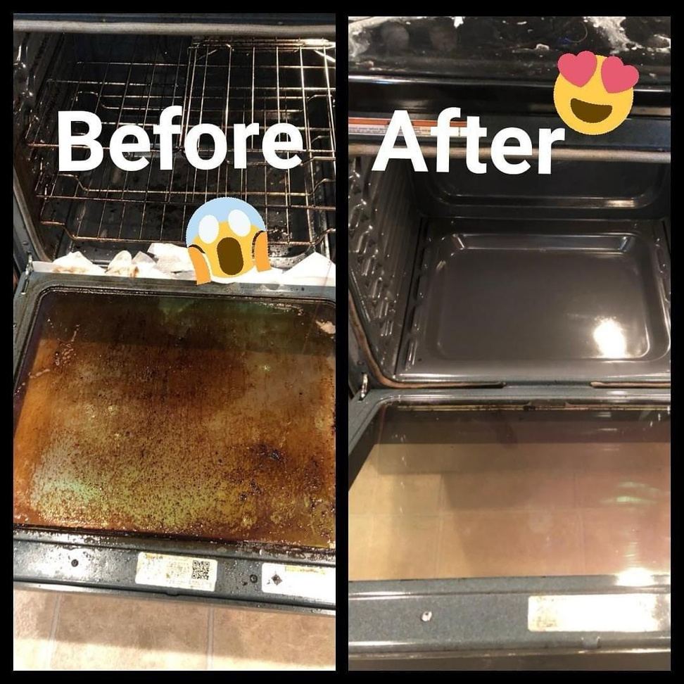 Oven interior fully degreased, before and after