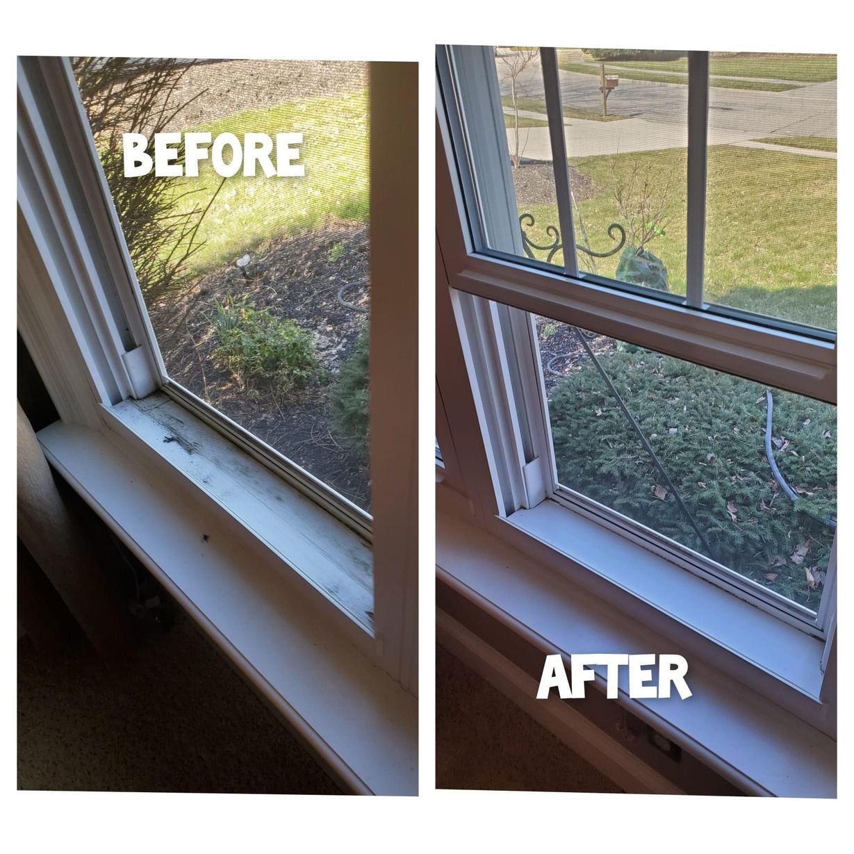 Window sill and track cleaned to like-new condition
